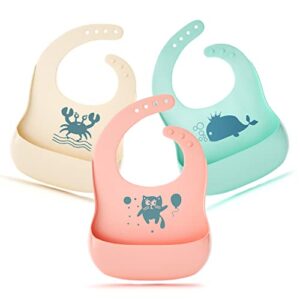 haysofy silicone bibs, 3 pack silicone baby bib for babies & toddlers, soft adjustable fit waterproof bibs