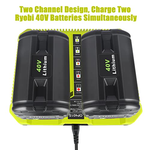 JYJZPB Dual Channel OP401 40V Battery Charger for Ryobi 40V Battery OP4050A OP4026 OP40601 OP4040 OP4030 OP4015 OP40201 Lithium Battery