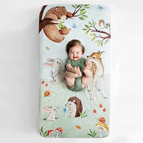 Rookie Humans 100% Cotton Sateen Fitted Crib Sheet: Enchanted Forest. Modern Nursery, Use as a Photo Background for Your Baby Pictures. Standard Crib Size (52 x 28 inches) Woodland Theme