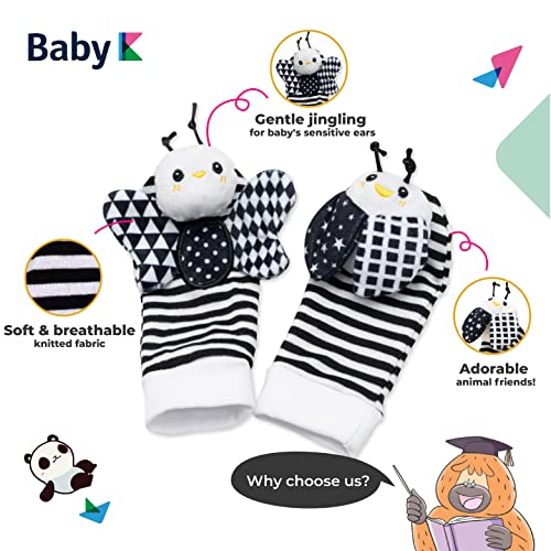 BABY K Foot Finder Socks & Wrist Rattles (Set E) - Newborn Toys for Baby Boy or Girl - Brain Development Infant Toys - Hand and Foot Rattles Suitable for 0-6, 6-12 Months Babies - Mother's Day Gift