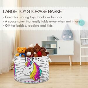 ALAZA Cute Magical Unicorn with Stripes Storage Basket Gift Baskets Large Collapsible Laundry Hamper with Handle, 20x20x14 in