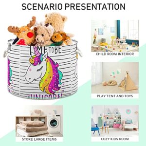 ALAZA Cute Magical Unicorn with Stripes Storage Basket Gift Baskets Large Collapsible Laundry Hamper with Handle, 20x20x14 in