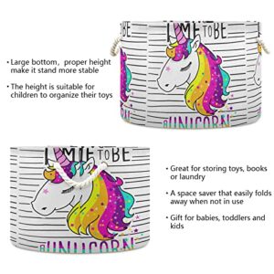 ALAZA Cute Magical Unicorn with Stripes Storage Basket Gift Baskets Large Collapsible Laundry Hamper with Handle, 20x20x14 in