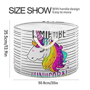 ALAZA Cute Magical Unicorn with Stripes Storage Basket Gift Baskets Large Collapsible Laundry Hamper with Handle, 20x20x14 in