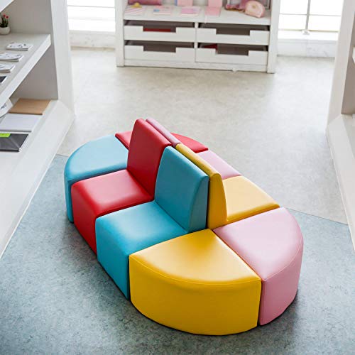 AIIT Kinlife Kids Table and Chair Set - 8PCS Soft Foam & PVC Seating Set Sofa Toddler Stools Colorful Table for Preschool Playroom Classroom Daycare