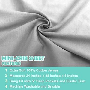 American Baby Company 100% Natural Cotton Jersey Knit Fitted Portable/Mini-Crib Sheet, Ash Gray, Soft Breathable, for Boys and Girls