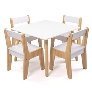 humble crew, white/natural modern wood kids table and 4 chairs set