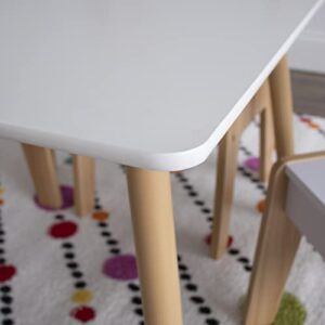 Humble Crew, White/Natural Modern Wood Kids Table and 4 Chairs Set