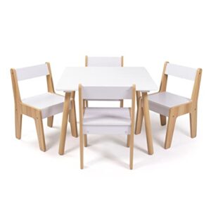 Humble Crew, White/Natural Modern Wood Kids Table and 4 Chairs Set