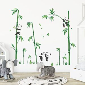 wondever Panda and Bear Wall Stickers Bamboo Green Plants Peel and Stick Wall Art Decals for Baby Nursery Kids Bedroom (H: 46 inches)