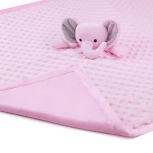 Pro Goleem Large Security Blanket with Stuffed Animal 28.5X28.5 Inch Baby Snuggle Blanket Pink Elephant Lovey Soft Lovie Christmas Baby Girl Gifts for Infant and Toddler