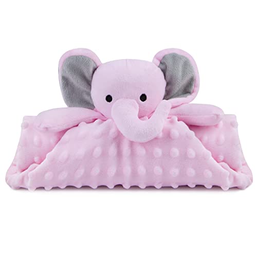 Pro Goleem Large Security Blanket with Stuffed Animal 28.5X28.5 Inch Baby Snuggle Blanket Pink Elephant Lovey Soft Lovie Christmas Baby Girl Gifts for Infant and Toddler