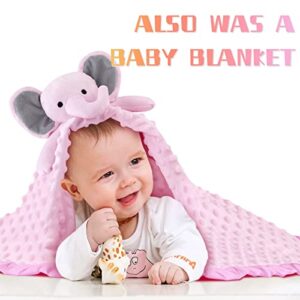 Pro Goleem Large Security Blanket with Stuffed Animal 28.5X28.5 Inch Baby Snuggle Blanket Pink Elephant Lovey Soft Lovie Christmas Baby Girl Gifts for Infant and Toddler