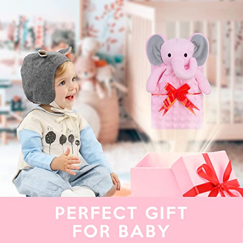 Pro Goleem Large Security Blanket with Stuffed Animal 28.5X28.5 Inch Baby Snuggle Blanket Pink Elephant Lovey Soft Lovie Christmas Baby Girl Gifts for Infant and Toddler