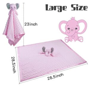 Pro Goleem Large Security Blanket with Stuffed Animal 28.5X28.5 Inch Baby Snuggle Blanket Pink Elephant Lovey Soft Lovie Christmas Baby Girl Gifts for Infant and Toddler