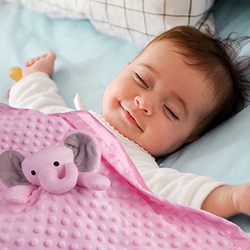 Pro Goleem Large Security Blanket with Stuffed Animal 28.5X28.5 Inch Baby Snuggle Blanket Pink Elephant Lovey Soft Lovie Christmas Baby Girl Gifts for Infant and Toddler