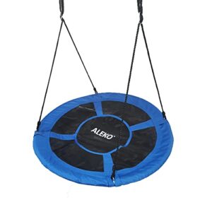 aleko outdoor saucer platform swing with adjustable hanging ropes great for tree, swing set, backyard, playground, playroom constructed with safety- 660 lbs weight capacity (47 in, blue)