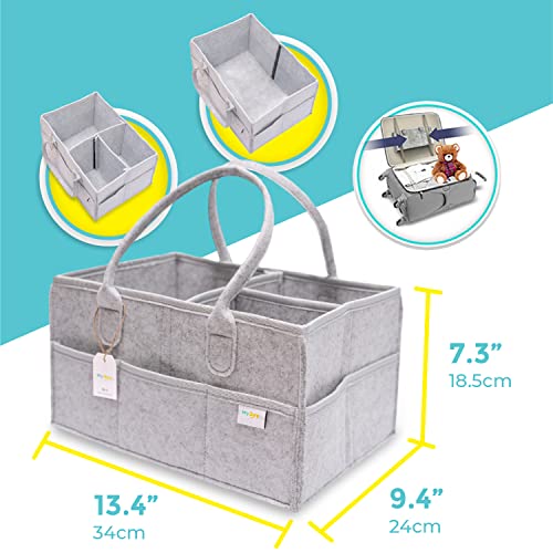 MyJoyUSA Baby Diaper Caddy Organizer - Premium Storage For Nursery Essentials Change Diapers Car And Table Hold 30+, Bright grey