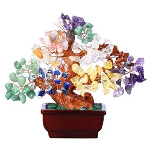 GEHECRST Natural 7 Chakra Crystal Gemstones Money Tree Reiki Healing Crystal Stones Bonsai Tree Home Office Feng Shui Decoration for Wealth, Health, Protection Gifts for Mom Mother’s Day 6.3"-6.7"