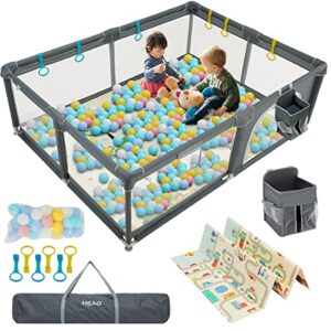 heao 79x59 baby playpen extra large playard with mat playpen for babies with gate baby playpen area for indoor outdoor grey