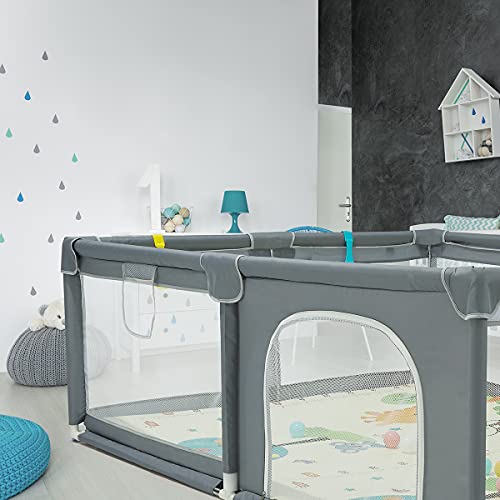 HEAO 79x59 Baby Playpen Extra Large Playard with mat Playpen for Babies with Gate Baby Playpen Area for Indoor Outdoor Grey