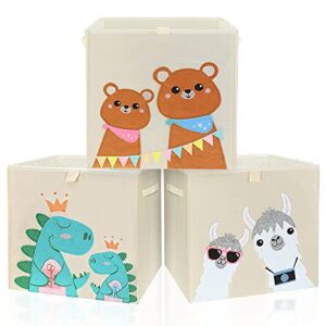 garprovm organizer for kids nursery, cute cartoon animal storage bins basket cube for shelves, with handles, fits baby, clothes, children's room, 13inch