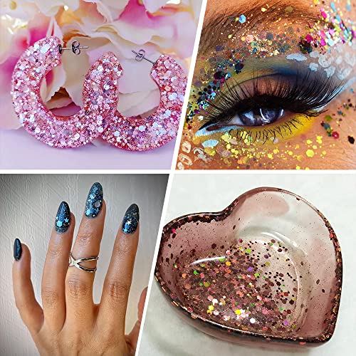 Chunky and Fine Glitter Mix, Estanoite 24 Colors Sequins & Fine Glitter Powder Mix, Holographic Glitter Flakes, Cosmetic Face Body Eye Hair Nail Art Resin Tumbler Iridescent Glitter Loose Glitter