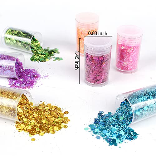 Chunky and Fine Glitter Mix, Estanoite 24 Colors Sequins & Fine Glitter Powder Mix, Holographic Glitter Flakes, Cosmetic Face Body Eye Hair Nail Art Resin Tumbler Iridescent Glitter Loose Glitter