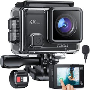 action camera 4k - motorcycle helmet underwater wifi touch screen camera with 60fps 20mp 8x zoom lens eis stabilization, include remote control, external microphone, 2*batteries and accessories kit