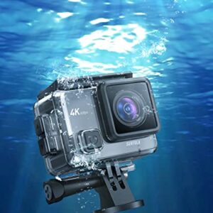 Action Camera 4K - Motorcycle Helmet Underwater WiFi Touch Screen Camera With 60FPS 20MP 8X Zoom Lens EIS Stabilization, include Remote Control, External Microphone, 2*Batteries and Accessories Kit