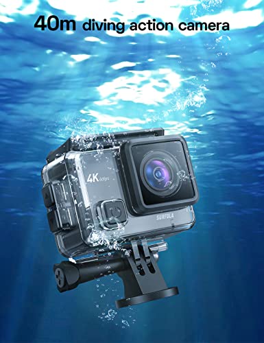 Action Camera 4K - Motorcycle Helmet Underwater WiFi Touch Screen Camera With 60FPS 20MP 8X Zoom Lens EIS Stabilization, include Remote Control, External Microphone, 2*Batteries and Accessories Kit