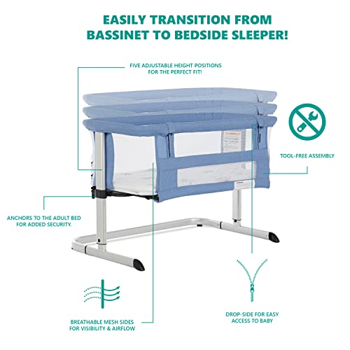 Dream On Me Daisy Bassinet and Bedside Sleeper, Lightweight and Portable Baby Bassinet, Adjustable Height Position, Easy to Fold and Carry Travel Bassinet- Carry Bag Included