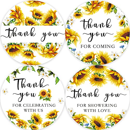 80 Sunflower Baby Shower Thank You Stickers, Sunflower Bridal Shower Wedding Favor Labels, Sunflower Birthday Party Favor Wrap Stickers (2 Inch)