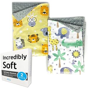 baby blankets for boys & girls, soft minky blanket 30x40 | 2-pack of large baby blankets unisex | for travel, nursery, stroller, swaddle or receiving blankets (safari)
