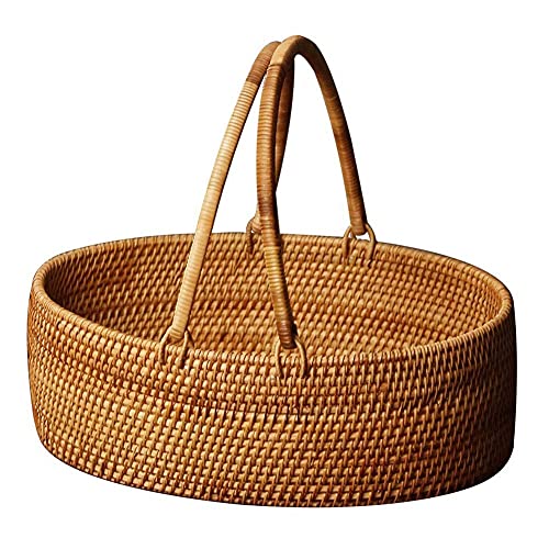 Retro Rattan Basket Handmade Portable Picnic Tea Set Travel Storage Box (Size : Highest: 30) (Highest: 27.5)