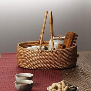 Retro Rattan Basket Handmade Portable Picnic Tea Set Travel Storage Box (Size : Highest: 30) (Highest: 27.5)