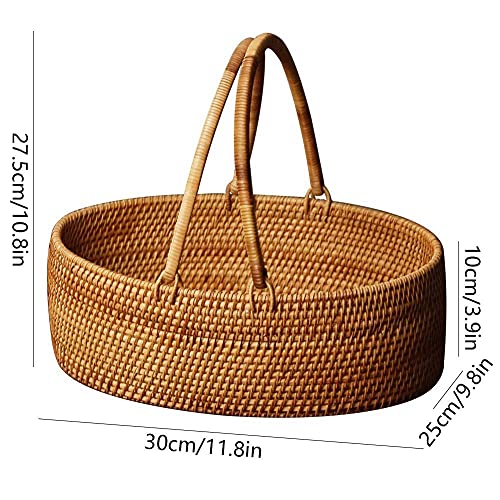 Retro Rattan Basket Handmade Portable Picnic Tea Set Travel Storage Box (Size : Highest: 30) (Highest: 27.5)