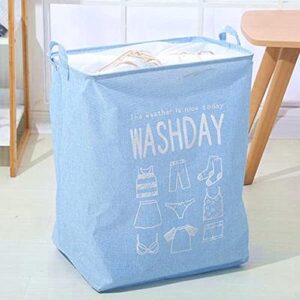 Shellconch Foldable Storage Bin Basket Laundry Basket，Foldable Fabric Storage Bin With Drawstring Cover。Dirty Clothes Hamper for Bedroom.（16.5L x 12.6W x 21.6H） (Blue), L 16.5in * W 12.6in * H 21.6in