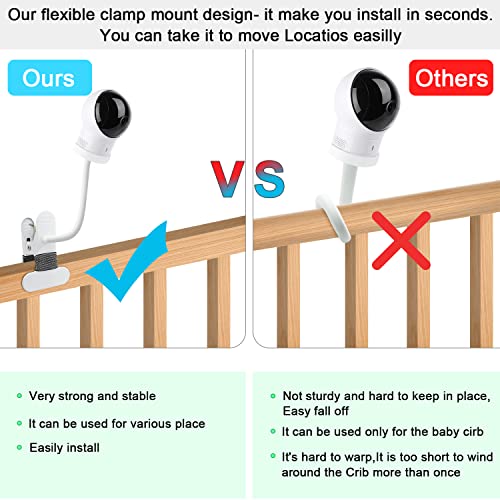 2 Pack Flexible Clip clamp Mount for Eufy Spaceview, Spaceview Pro and Spaceview S Baby Monitor Mount No Tools or Wall Damage Required Baby Monitors Holder Baby Camera Stand for Crib