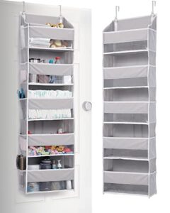 ulg 1 pack over door organizer with 5 large pockets 10 mesh side pockets, 44 lbs weight capacity hanging storage organizer with clear window for kids toys, shoes, diapers, grey, 5 layer
