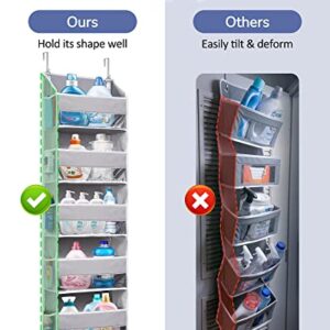 ULG 1 Pack Over Door Organizer with 5 Large Pockets 10 Mesh Side Pockets, 44 lbs Weight Capacity Hanging Storage Organizer with Clear Window for Kids Toys, Shoes, Diapers, Grey, 5 Layer