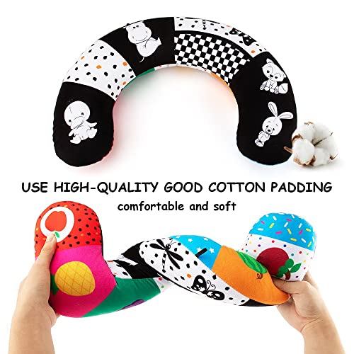 teytoy Tummy Time Pillow with Crinkle Mat & Teethers, Black and White High Contrast Baby Toys with Mirror, Montessori Sensory Crawling Toy for Infant Newborn Toddler Tummy Time Toys 0-6 Months Babies