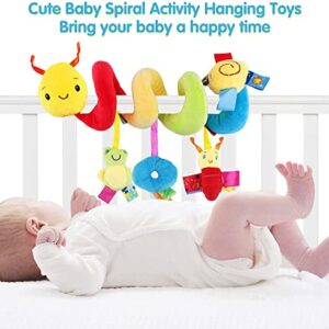 FPVERA Carseat Toys for Infants 0-6 Months Spiral Stroller Toys Newborn Toys, Plush Hanging Baby Rattle Sensory Toys 0-6 Months for Crib Mobile Bassinet for 0 3 6 9 12 Boys Girls Ideal Gifts