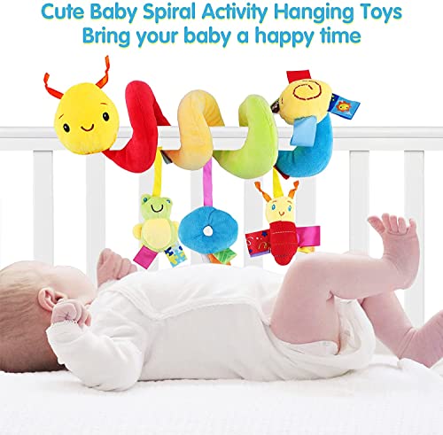 FPVERA Carseat Toys for Infants 0-6 Months Spiral Stroller Toys Newborn Toys, Plush Hanging Baby Rattle Sensory Toys 0-6 Months for Crib Mobile Bassinet for 0 3 6 9 12 Boys Girls Ideal Gifts