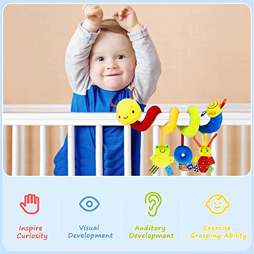 FPVERA Carseat Toys for Infants 0-6 Months Spiral Stroller Toys Newborn Toys, Plush Hanging Baby Rattle Sensory Toys 0-6 Months for Crib Mobile Bassinet for 0 3 6 9 12 Boys Girls Ideal Gifts