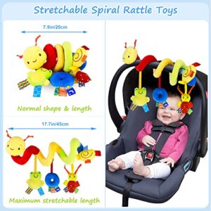 FPVERA Carseat Toys for Infants 0-6 Months Spiral Stroller Toys Newborn Toys, Plush Hanging Baby Rattle Sensory Toys 0-6 Months for Crib Mobile Bassinet for 0 3 6 9 12 Boys Girls Ideal Gifts