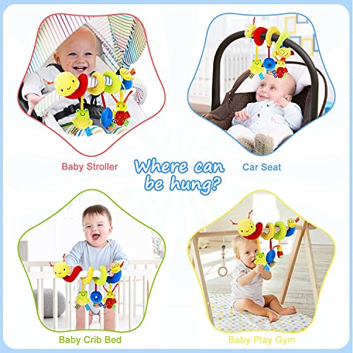 FPVERA Carseat Toys for Infants 0-6 Months Spiral Stroller Toys Newborn Toys, Plush Hanging Baby Rattle Sensory Toys 0-6 Months for Crib Mobile Bassinet for 0 3 6 9 12 Boys Girls Ideal Gifts