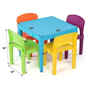 Humble Crew, Blue Table & Red/Green/Yellow/Purple Kids Lightweight Plastic Table and 4 Chairs Set, Square & Natural/Primary Kids' Toy Storage Organizer with 12 Plastic Bins