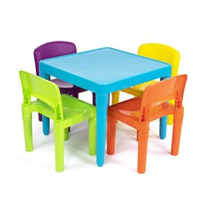 Humble Crew, Blue Table & Red/Green/Yellow/Purple Kids Lightweight Plastic Table and 4 Chairs Set, Square & Natural/Primary Kids' Toy Storage Organizer with 12 Plastic Bins