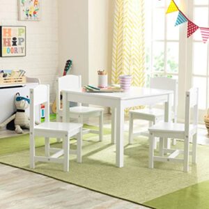 KidKraft Wooden Farmhouse Table & 4 Chairs Set, Children's Furniture for Arts and Activity - White, Gift for Ages 3-8 & Austin Wooden Toy Box/Bench with Safety Hinged Lid, White, Gift for Ages 3+